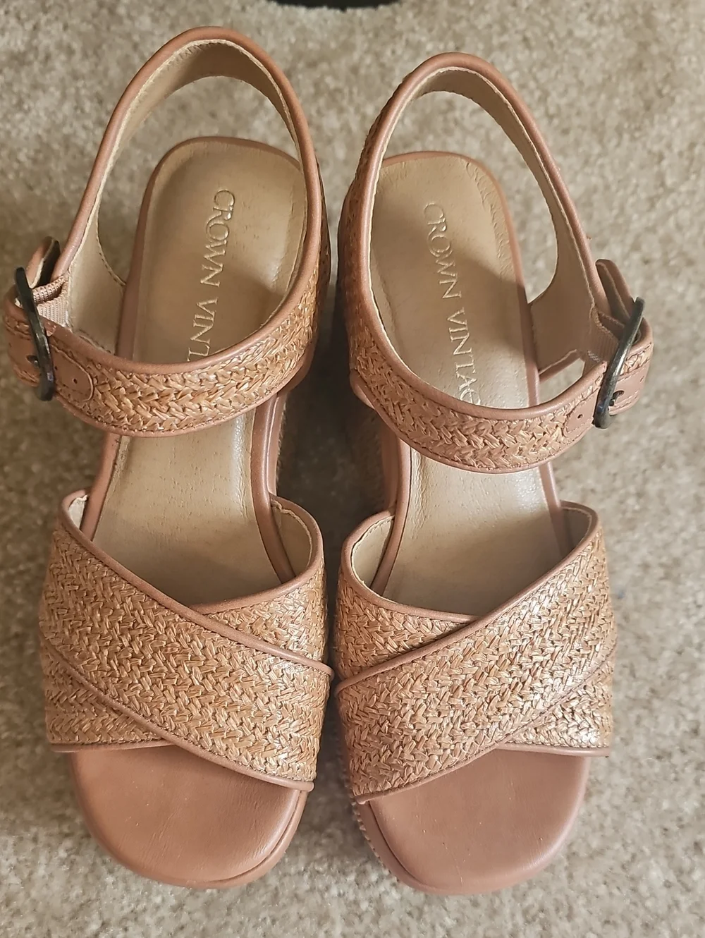Crown Vintage Tan Woven Leather Slingback Sandals